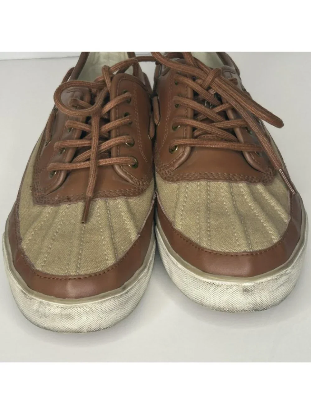 Polo Ralph Lauren Boat Shoes Mens Size 9 Brown Canvas Leather Parkstone Low